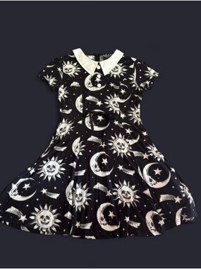 Black Celestial Print Dress with White Peter Pan Collar